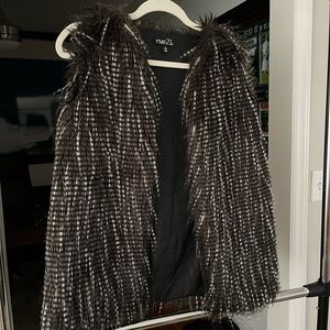 Black and white feathered vest size medium